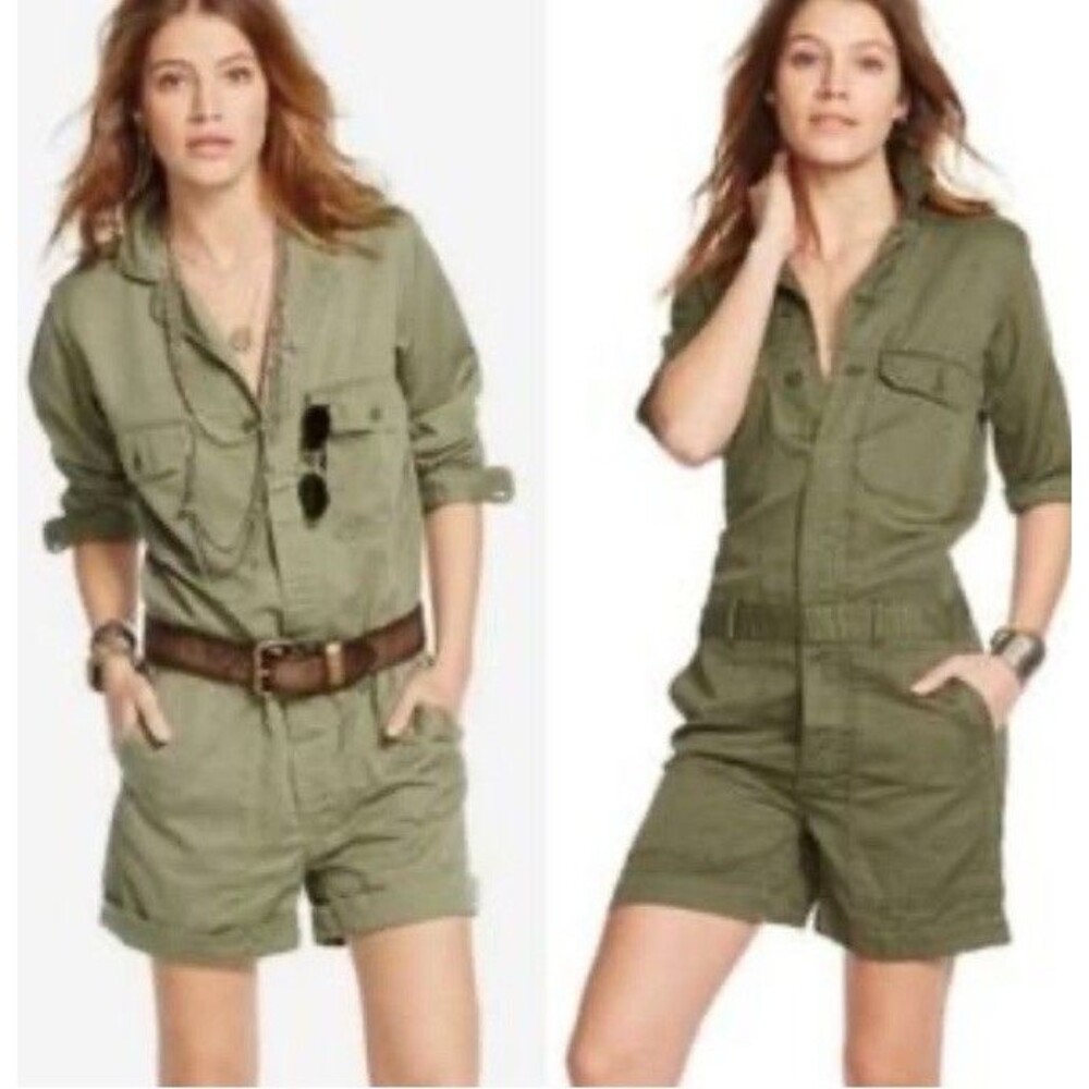 New Denim & Supply Ralph Lauren Utility Romper Shortalls Olive Army Green Sz XL
